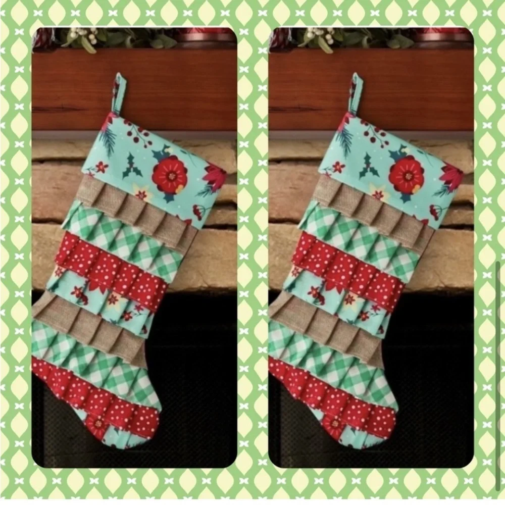 Pioneer Woman Multi-Color Ruffle Christmas Stockings 6 NEW